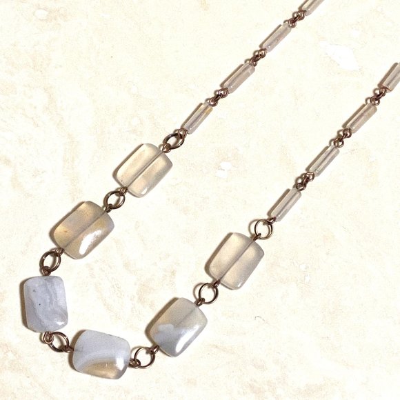 Geometric Agate Necklace, Rustic Genuine Gemstone Copper Link Necklace - Picture 1 of 10